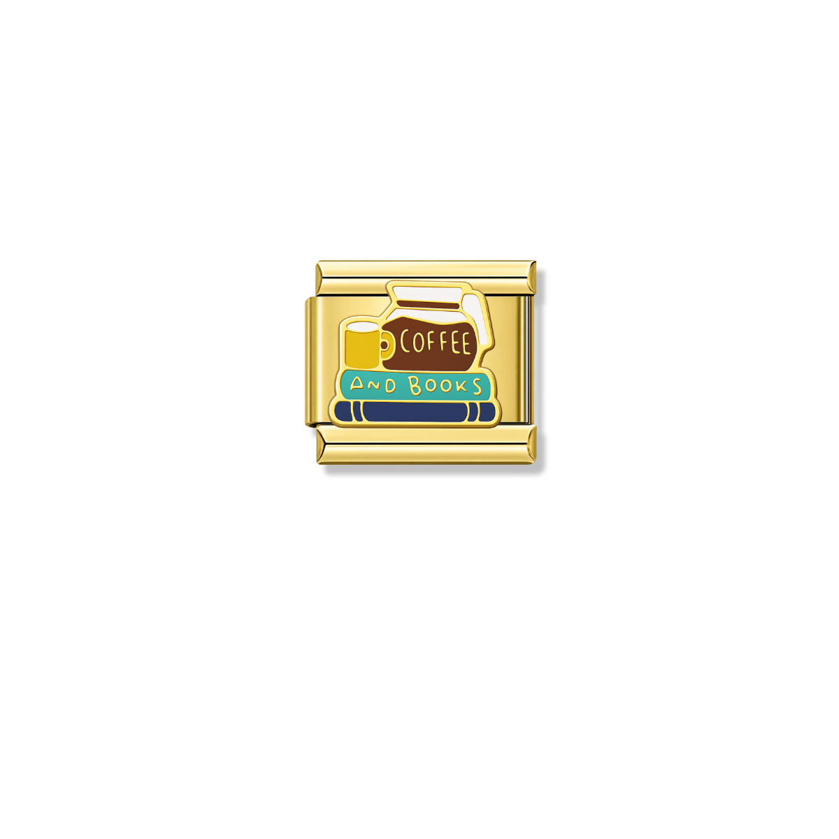 Coffee and Books – gold Italian charm by Italycharm