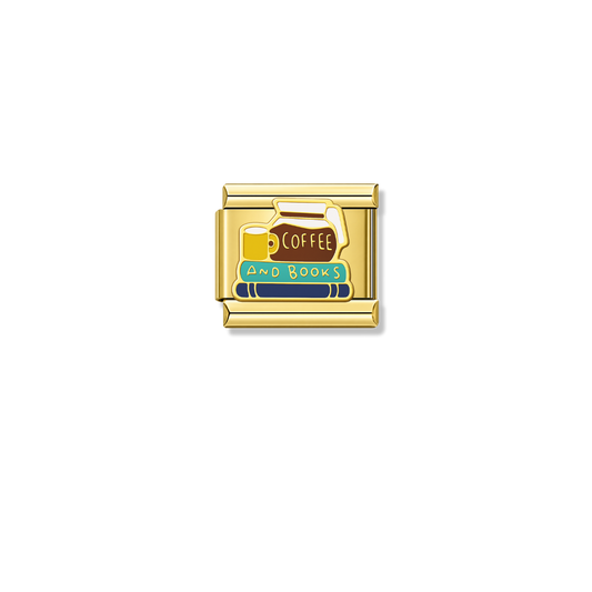 Coffee and Books – gold Italian charm by Italycharm