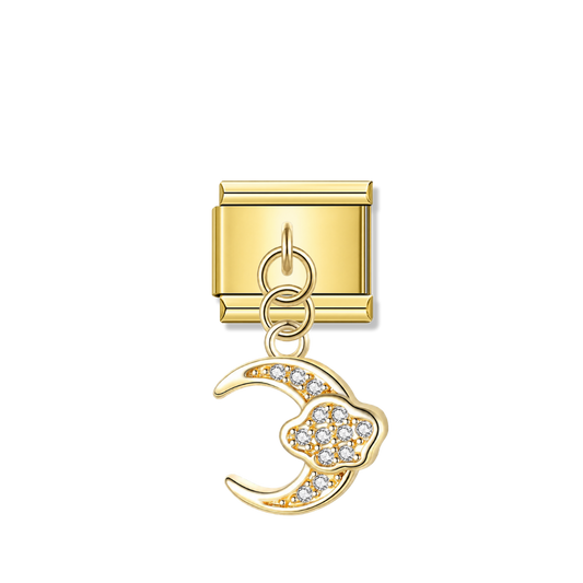 Crescent Moon and Cloud with CZ – gold Italian pendant charm by Italycharm