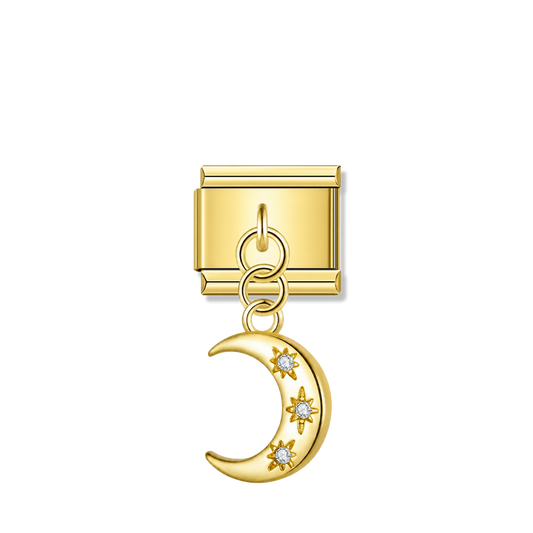 Crescent Moon with CZ – gold Italian pendant charm by Italycharm