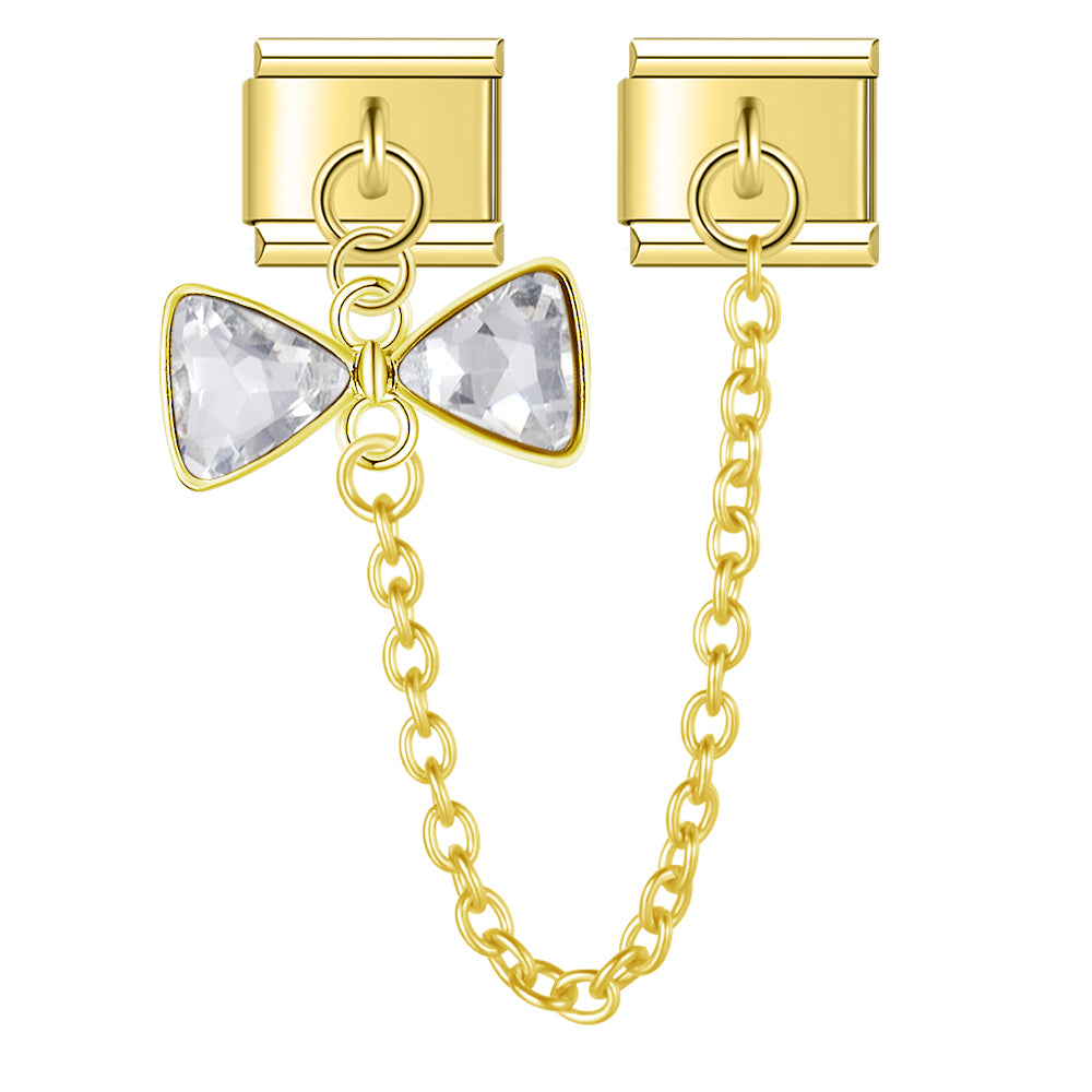 Crystal Gorgeous Bows with CZ - Gold Chain Charm