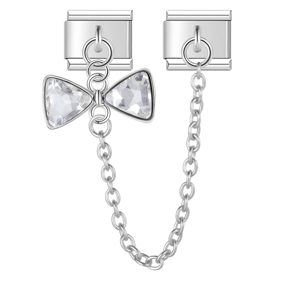 Crystal Gorgeous Bows with CZ - Silver Chain Charm