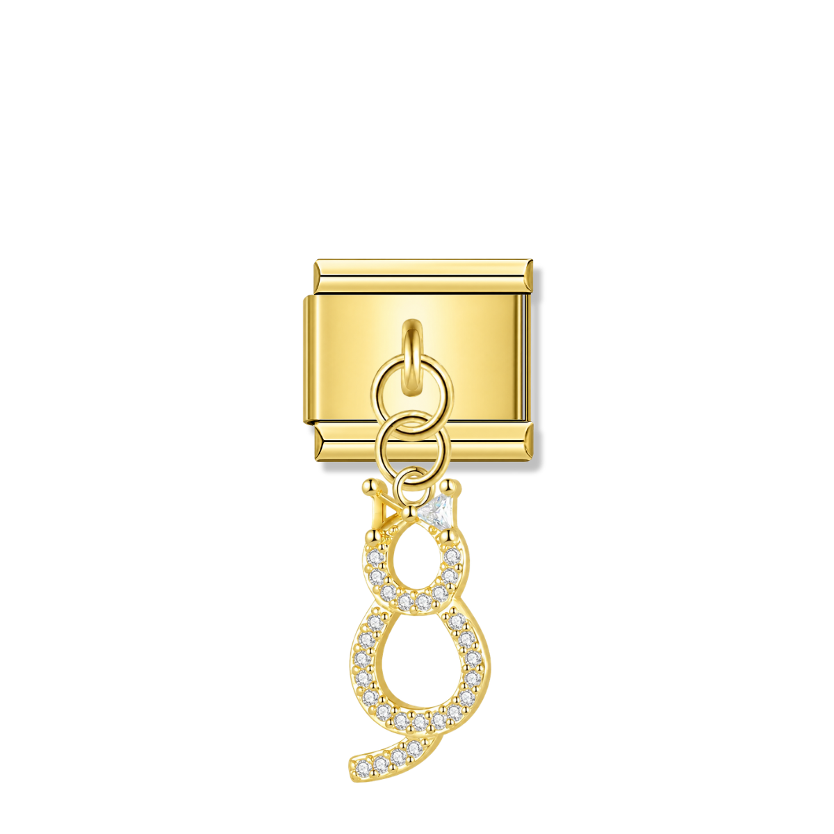 Curvy Cat with CZ – gold Italian pendant charm by Italycharm
