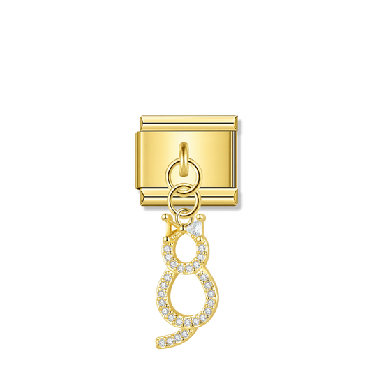 Curvy Cat with CZ – gold Italian pendant charm by Italycharm