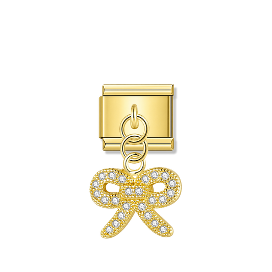 Cute Bow with CZ – gold Italian pendant charm by Italycharm