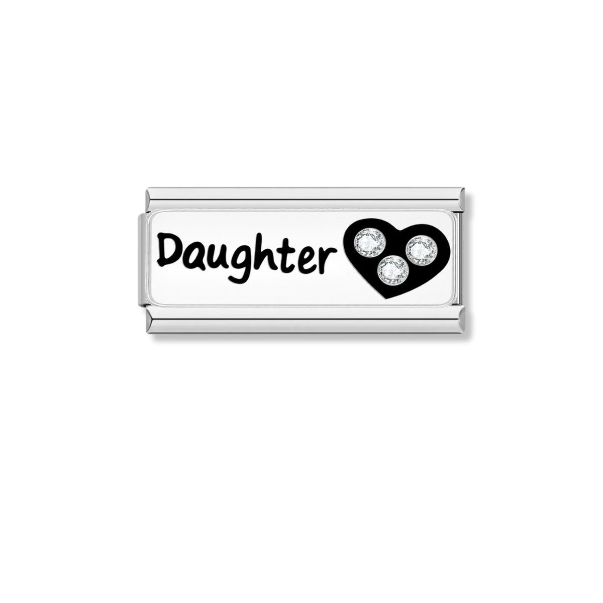 Daughter with CZ Heart – silver Italian bar charm by Italycharm
