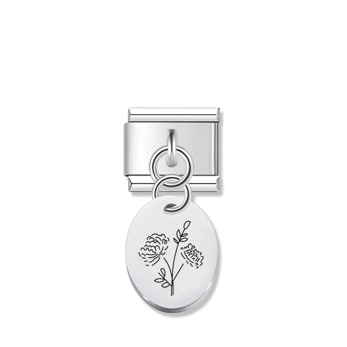 November Chrysanthemum Flower - Silver Pendant Charm