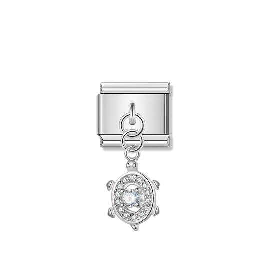 Sparkling Turtle with CZ – silver Italian pendant charm by Italycharm