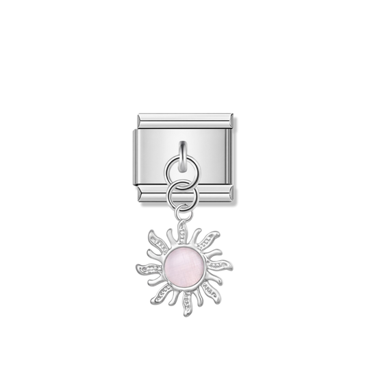 Silver Sun with Baby Pink Resin Gem – silver Italian pendant charm by Italycharm