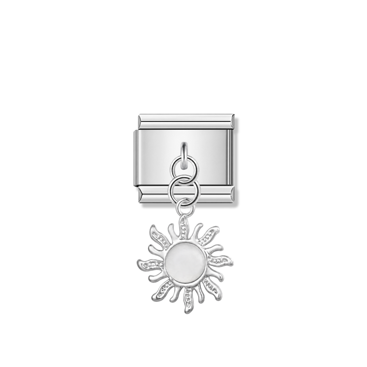 Silver Sun with White Rice Resin Gem - Silver Pendant Charm