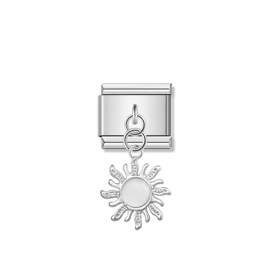 Silver Sun with White Rice Resin Gem – silver Italian pendant charm by Italycharm