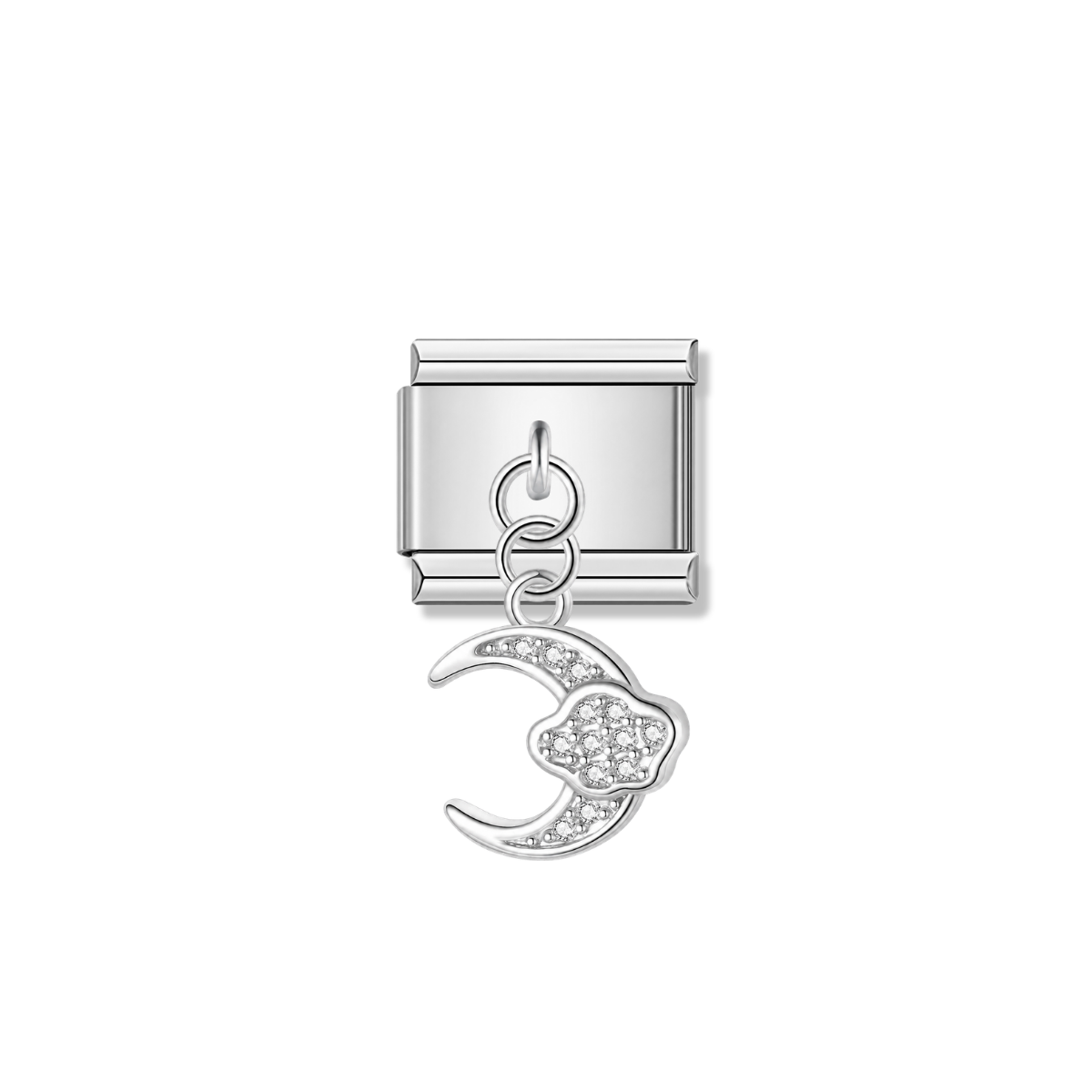 Crescent Moon and Cloud with CZ – silver Italian pendant charm by Italycharm