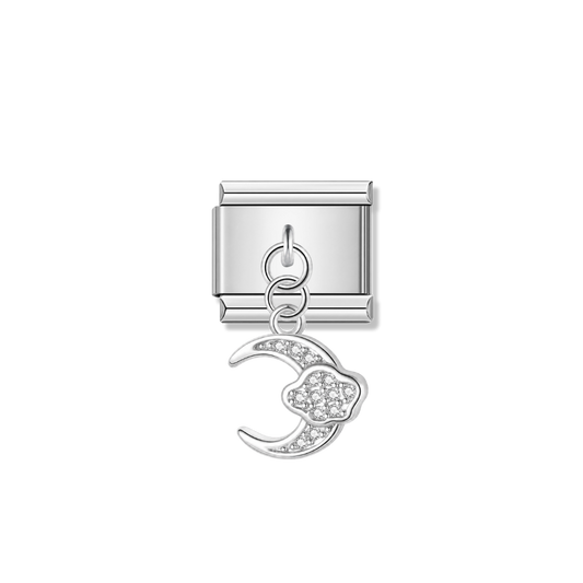 Crescent Moon and Cloud with CZ – silver Italian pendant charm by Italycharm