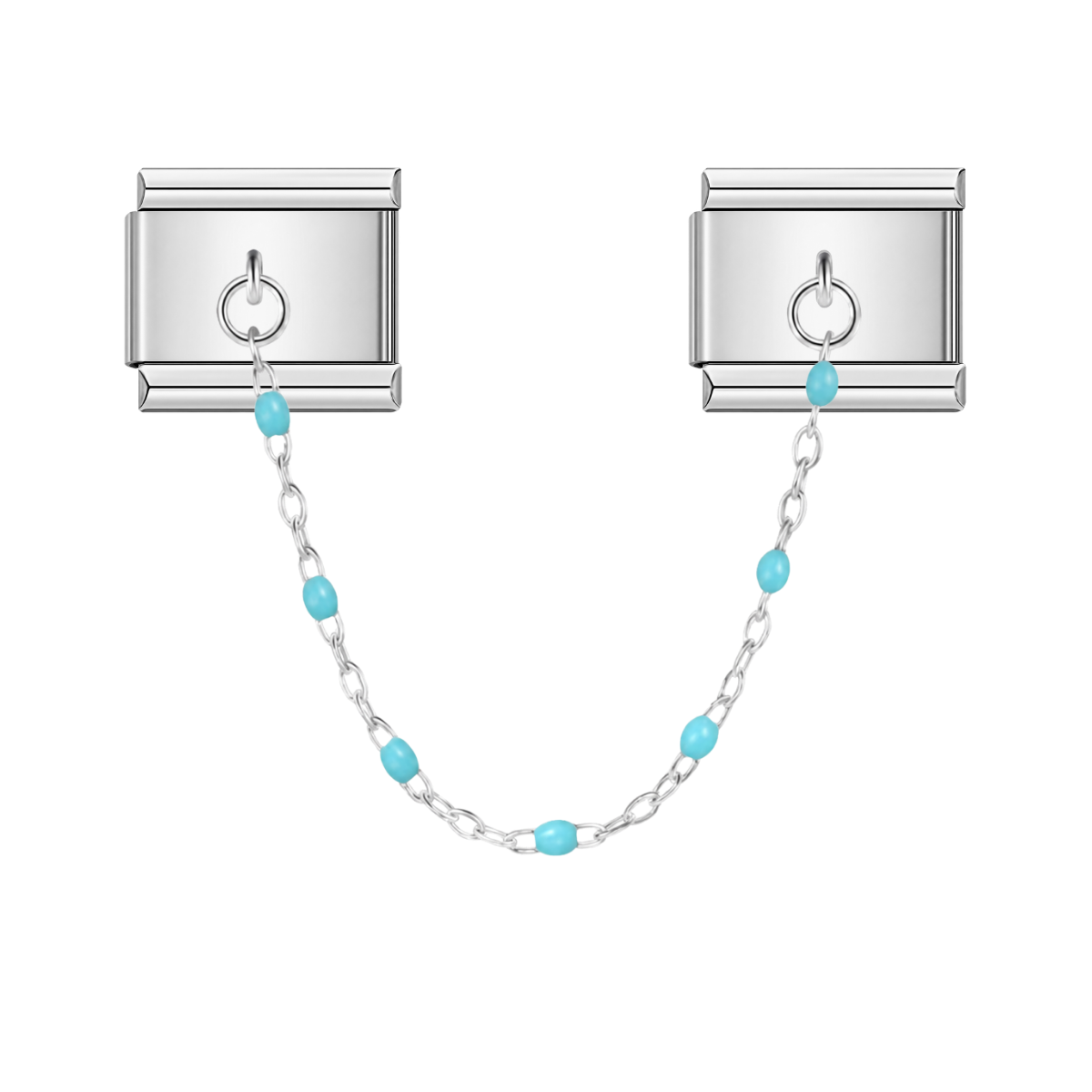 Cyan Bead with silver chain charm – Italian chain charm by Italycharm