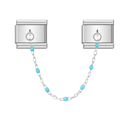 Cyan Bead with silver chain charm – Italian chain charm by Italycharm