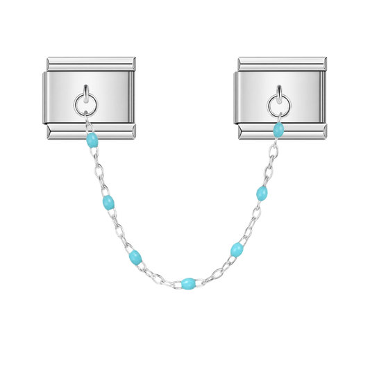 Cyan Bead with silver chain charm – Italian chain charm by Italycharm