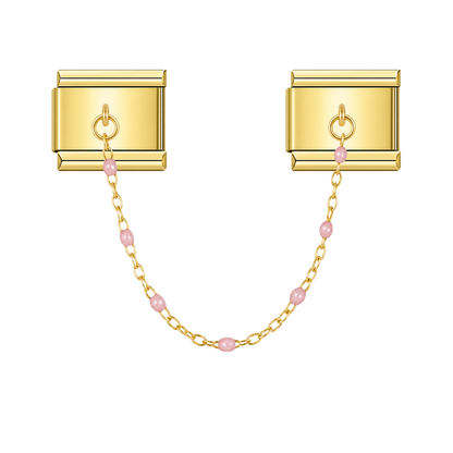 Pastel Pink Bead with gold chain charm – Italian chain charm by Italycharm