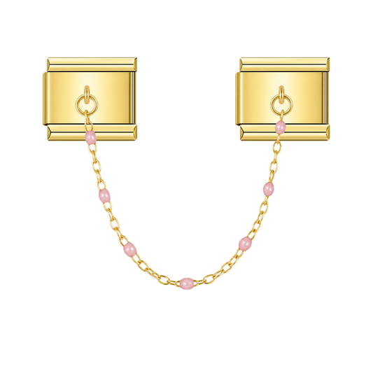 Pastel Pink Bead with gold chain charm – Italian chain charm by Italycharm