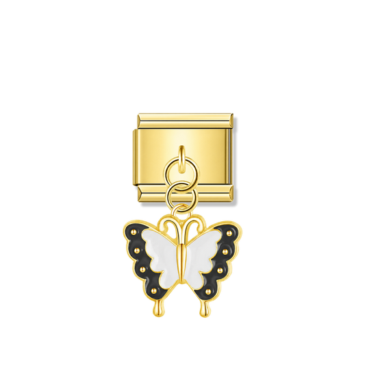 Monochrome Butterfly Dream – gold Italian pendant charm by Italycharm