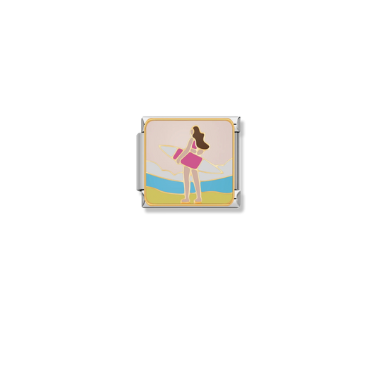 Beach Surfboard Girl - Silver Charm