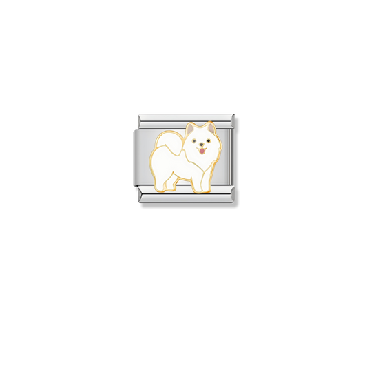 White Pomeranian Dog - Gold Charm