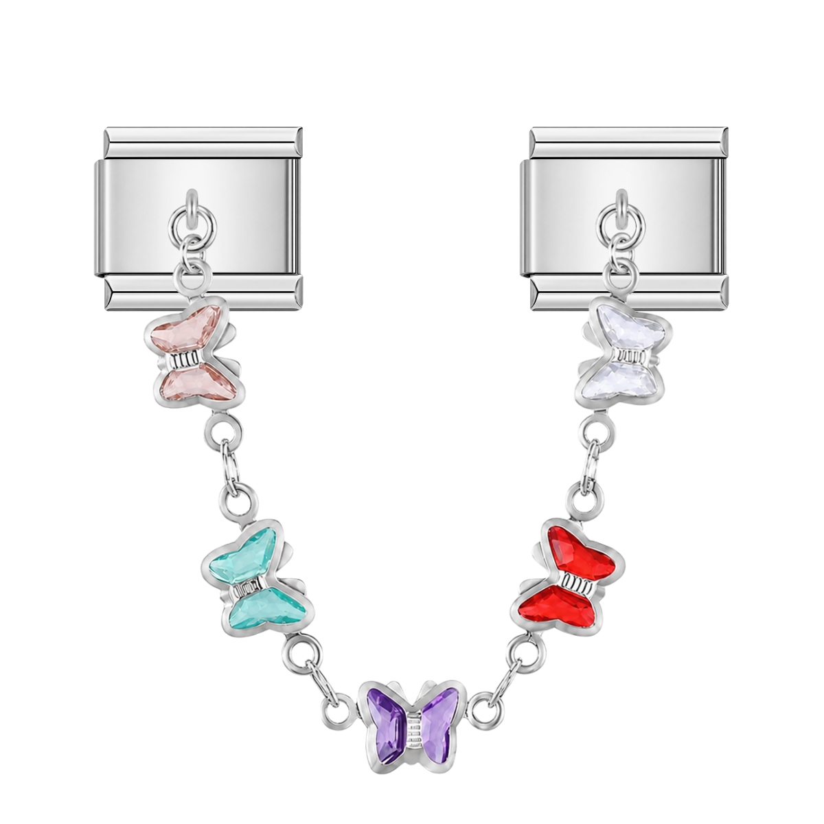 Crystal Vibrant Butterflies Chain Silver Charm – Italian chain charm by Italycharm