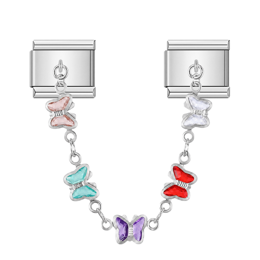 Crystal Vibrant Butterflies Chain Silver Charm – Italian chain charm by Italycharm