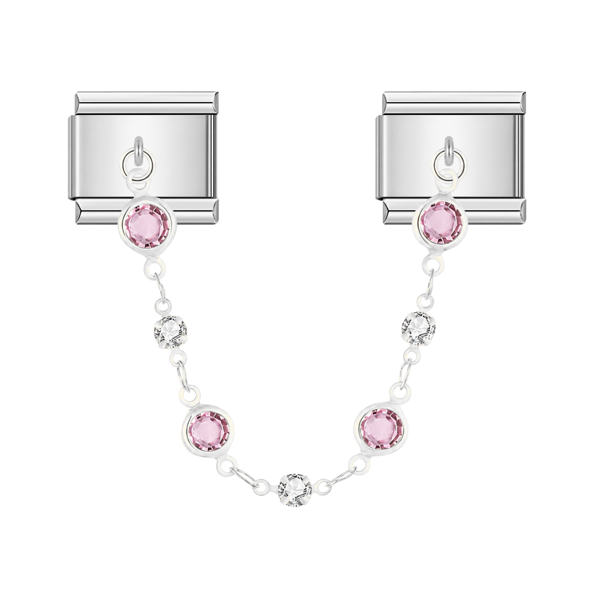 Rose Quartz Valeria With CZ – silver Italian chain charm by Italycharm