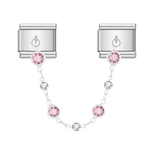 Rose Quartz Valeria With CZ – silver Italian chain charm by Italycharm