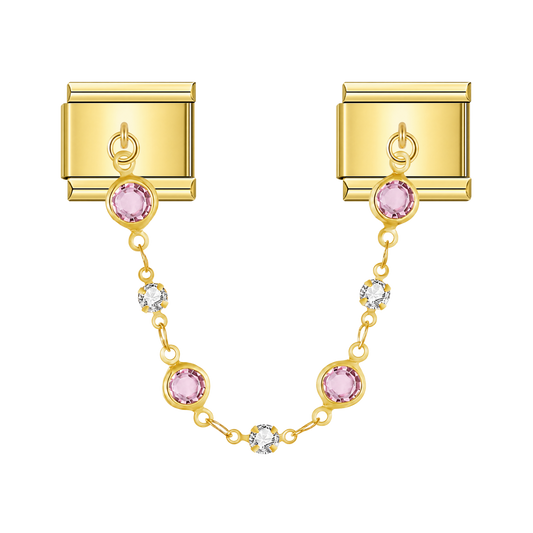 Rose Quartz Valeria With CZ – gold Italian chain charm by Italycharm