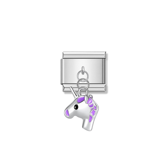 Purple Maned Unicorn Head – silver Italian pendant charm by Italycharm