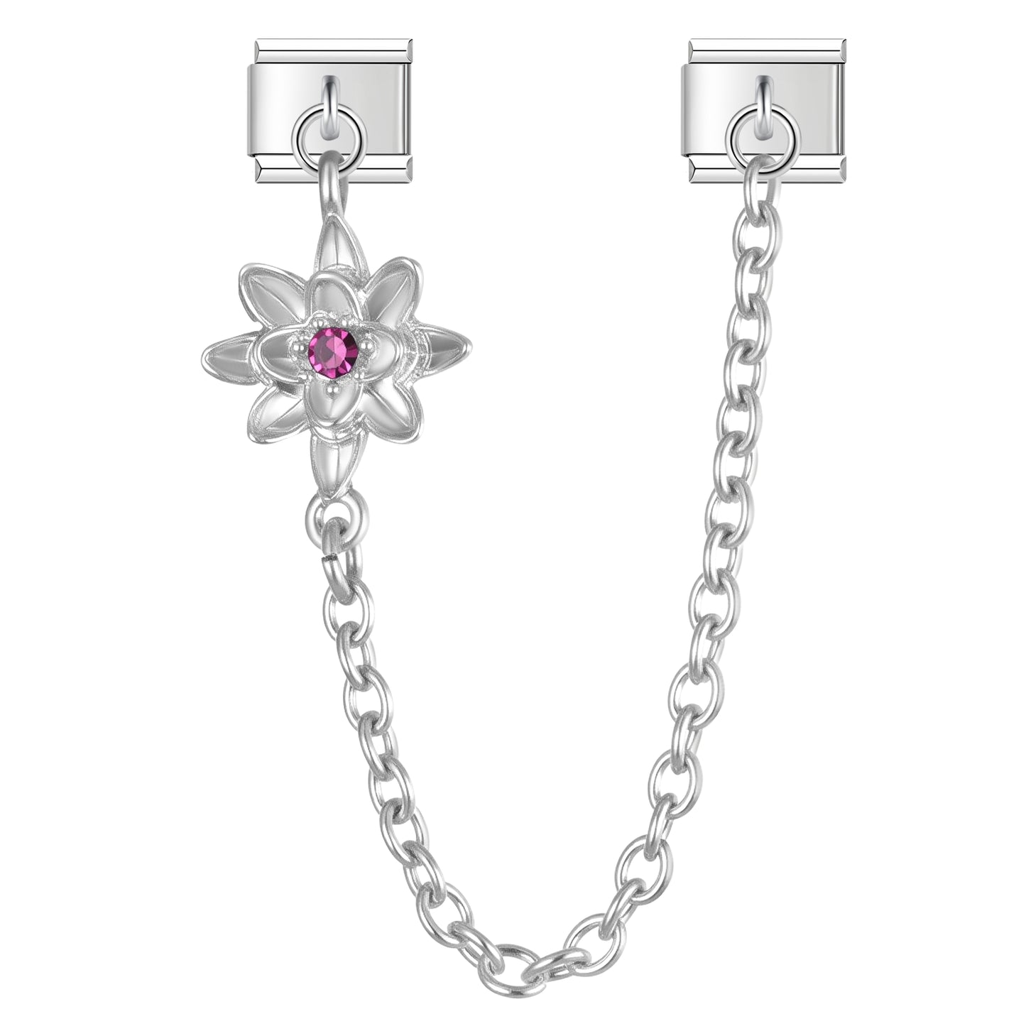 July Birth Flower Water Lily with CZ - Silver Chain Charm - Charmris