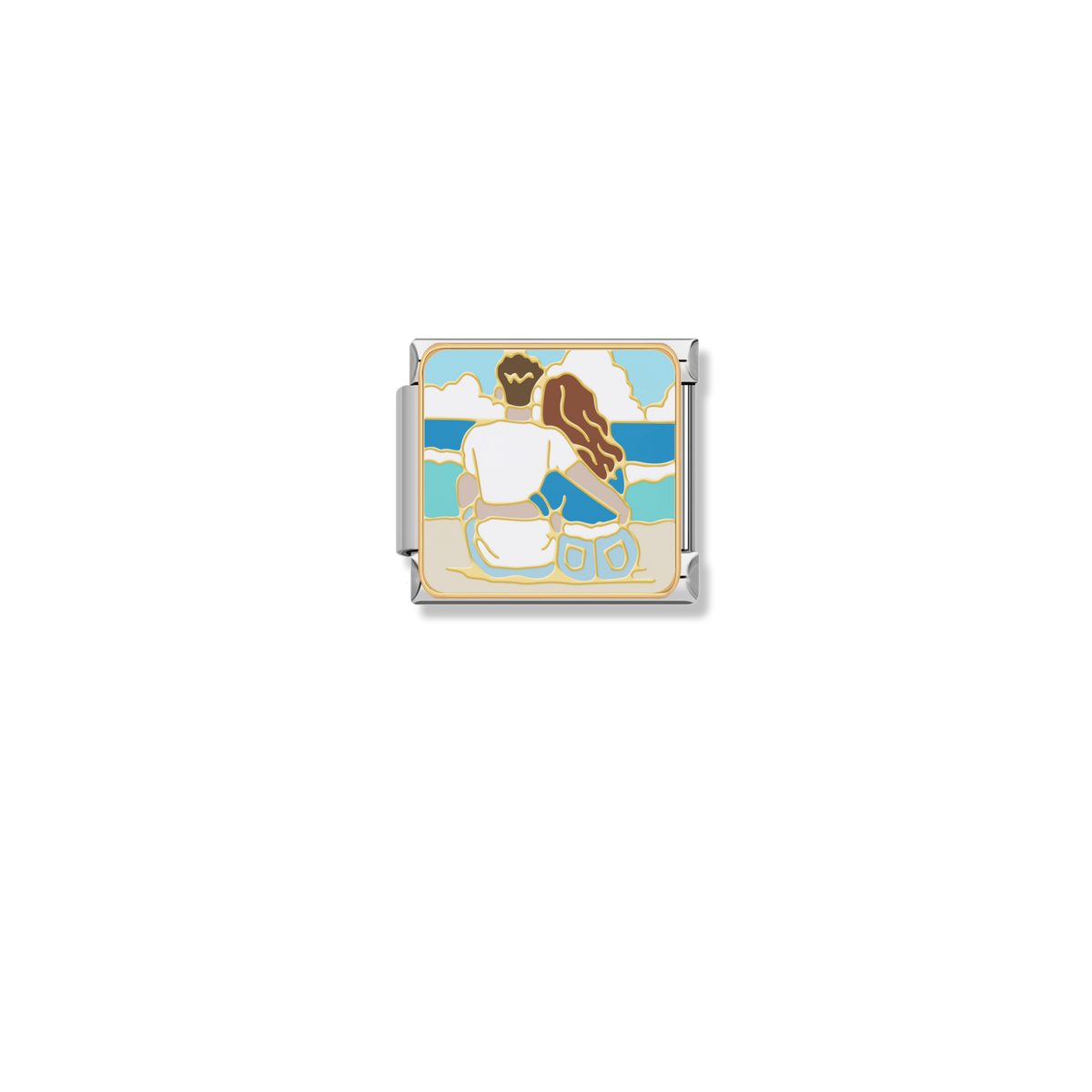 Beach Sunset Couple - Gold Charm