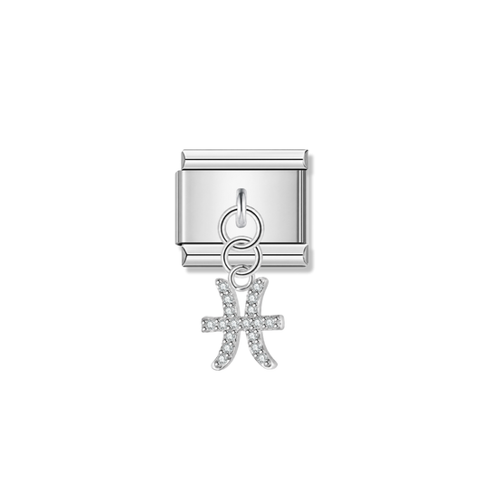 Pisces with CZ – Silver Italian Pendant Charm – Italian charm by Italycharm