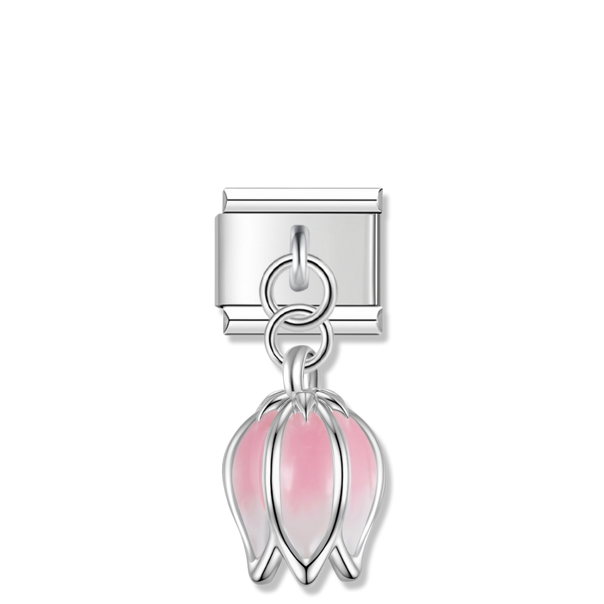 Pink Tulip Bud - Silver Pendant Charm
