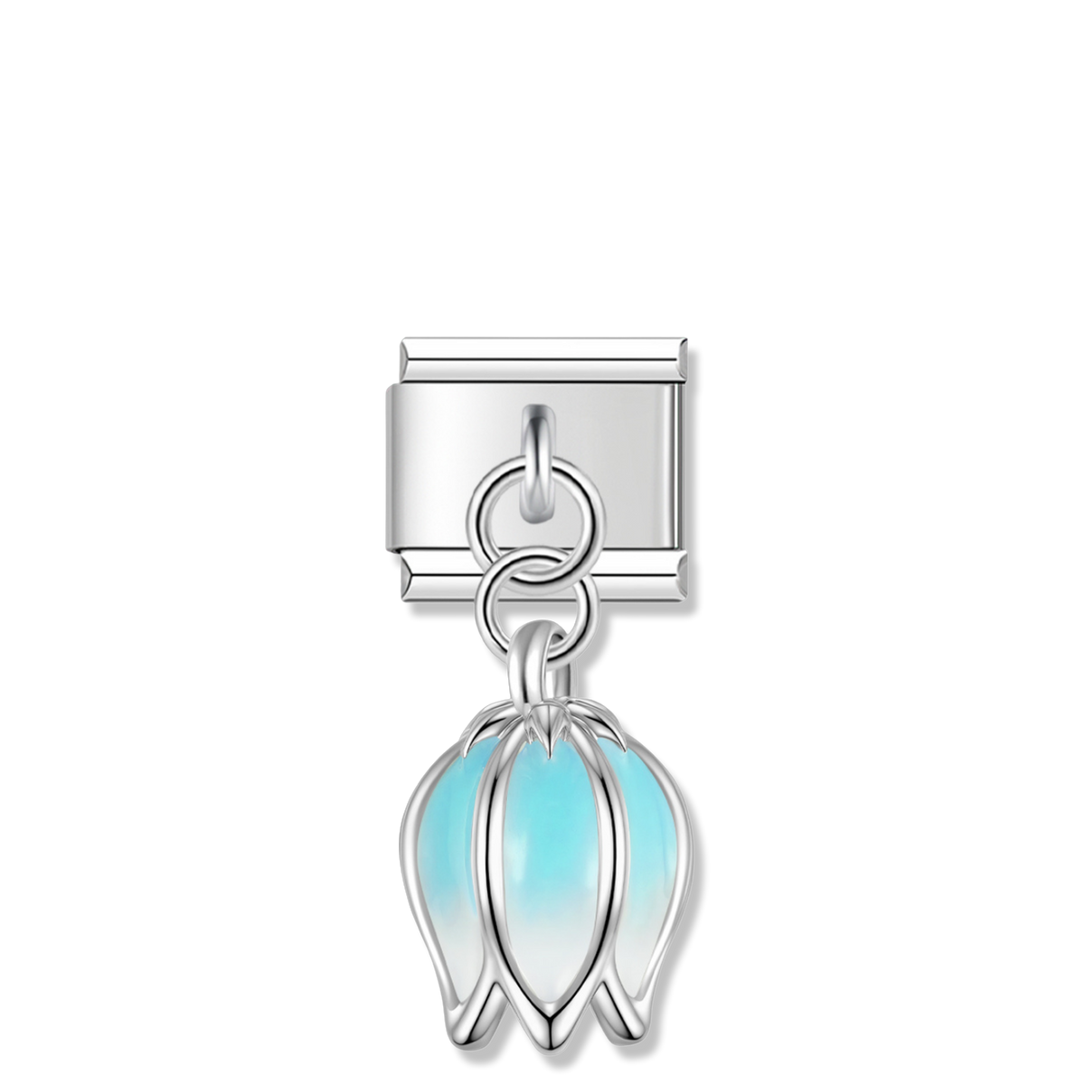 Blue Tulip Bud - Silver Pendant Charm