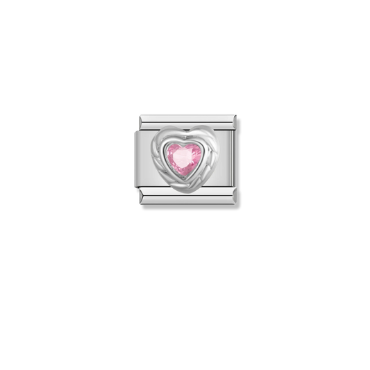 Pink Rope Heart - Silver Charm