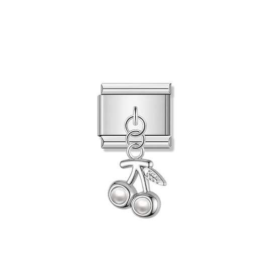 Cherry with Pearl – Silver Italian Pendant Charm – Italian charm by Italycharm