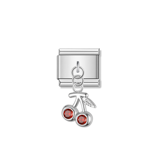 Cherry with Ruby CZ – Silver Italian Pendant Charm – Italian charm by Italycharm