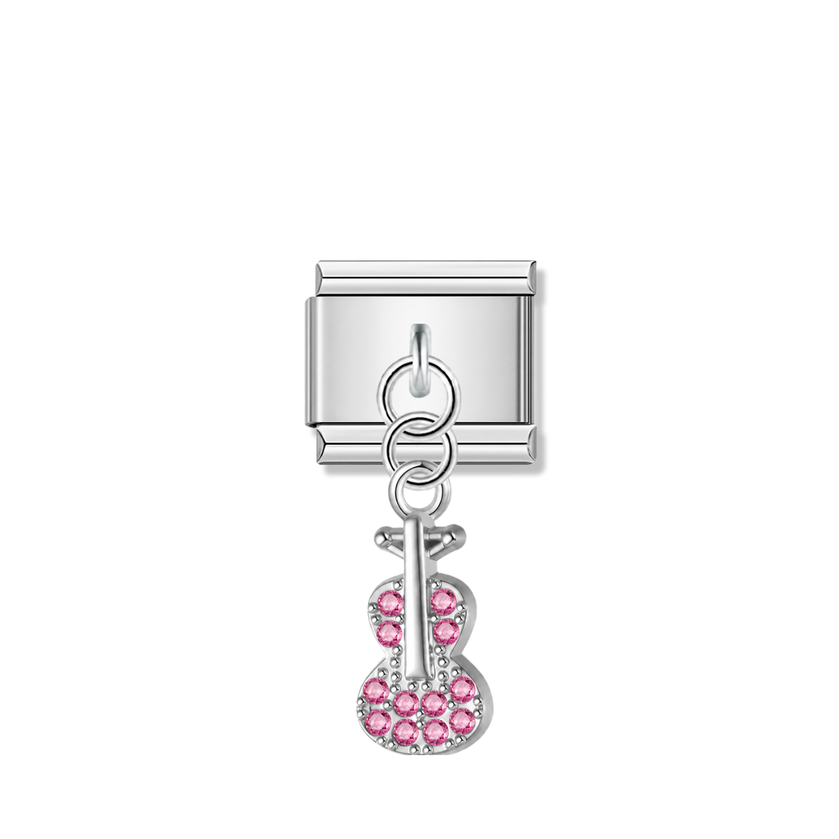Guitar with Pink CZ – silver Italian pendant charm by Italycharm