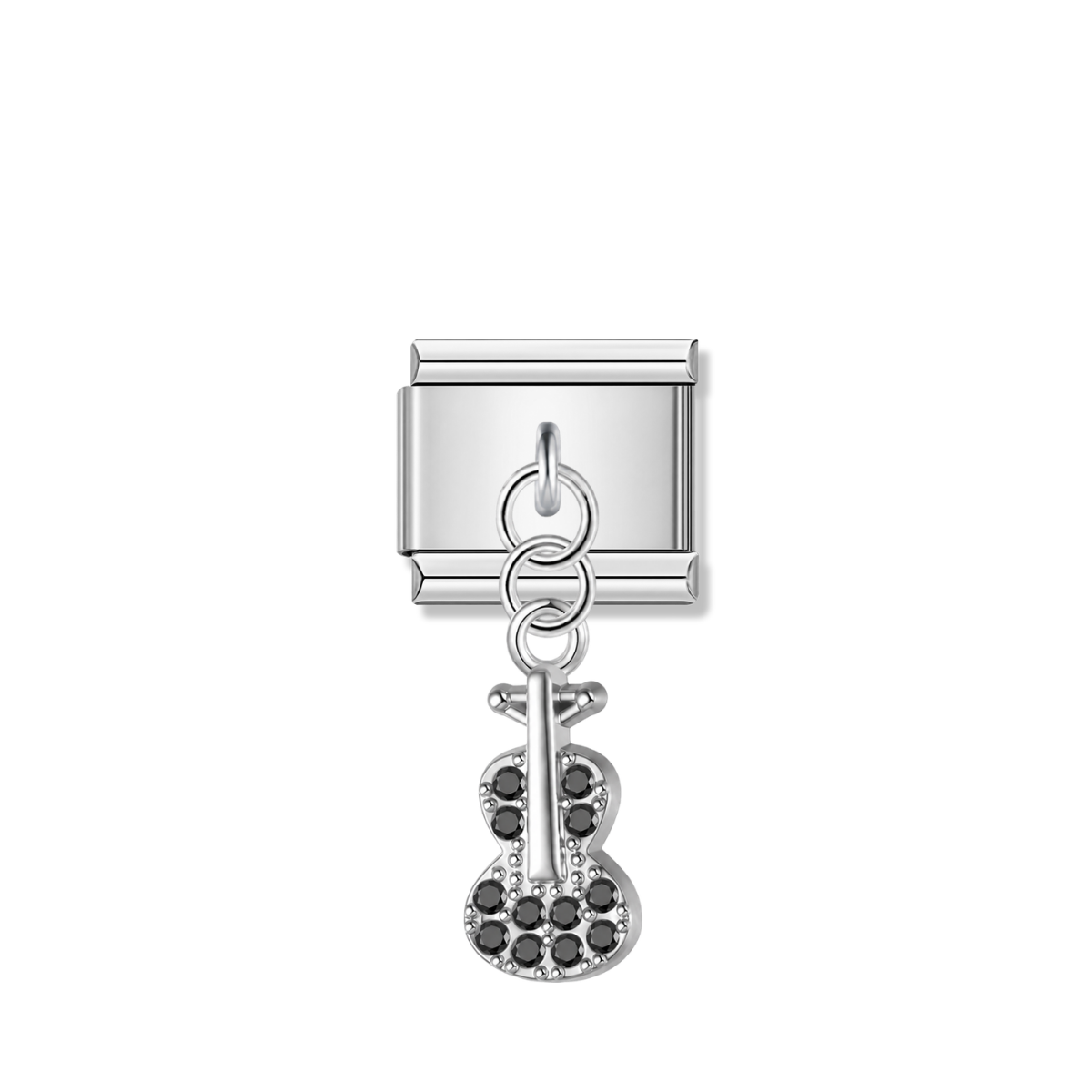 Guitar with Black CZ – silver Italian pendant charm by Italycharm
