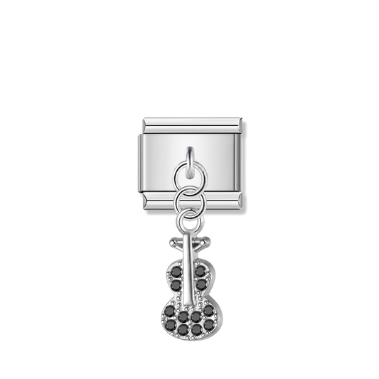 Guitar with Black CZ – silver Italian pendant charm by Italycharm