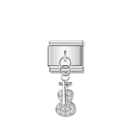 Guitar with CZ – silver Italian pendant charm by Italycharm