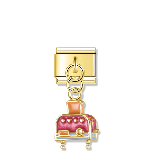 Pink Retro Toaster - Gold Pendant Charm