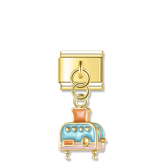 Blue Retro Toaster - Gold Pendant Charm