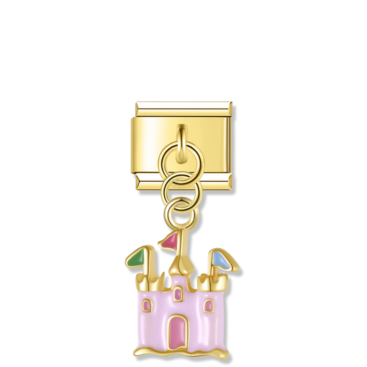 Pink Fairytale Castle - Gold Pendant Charm