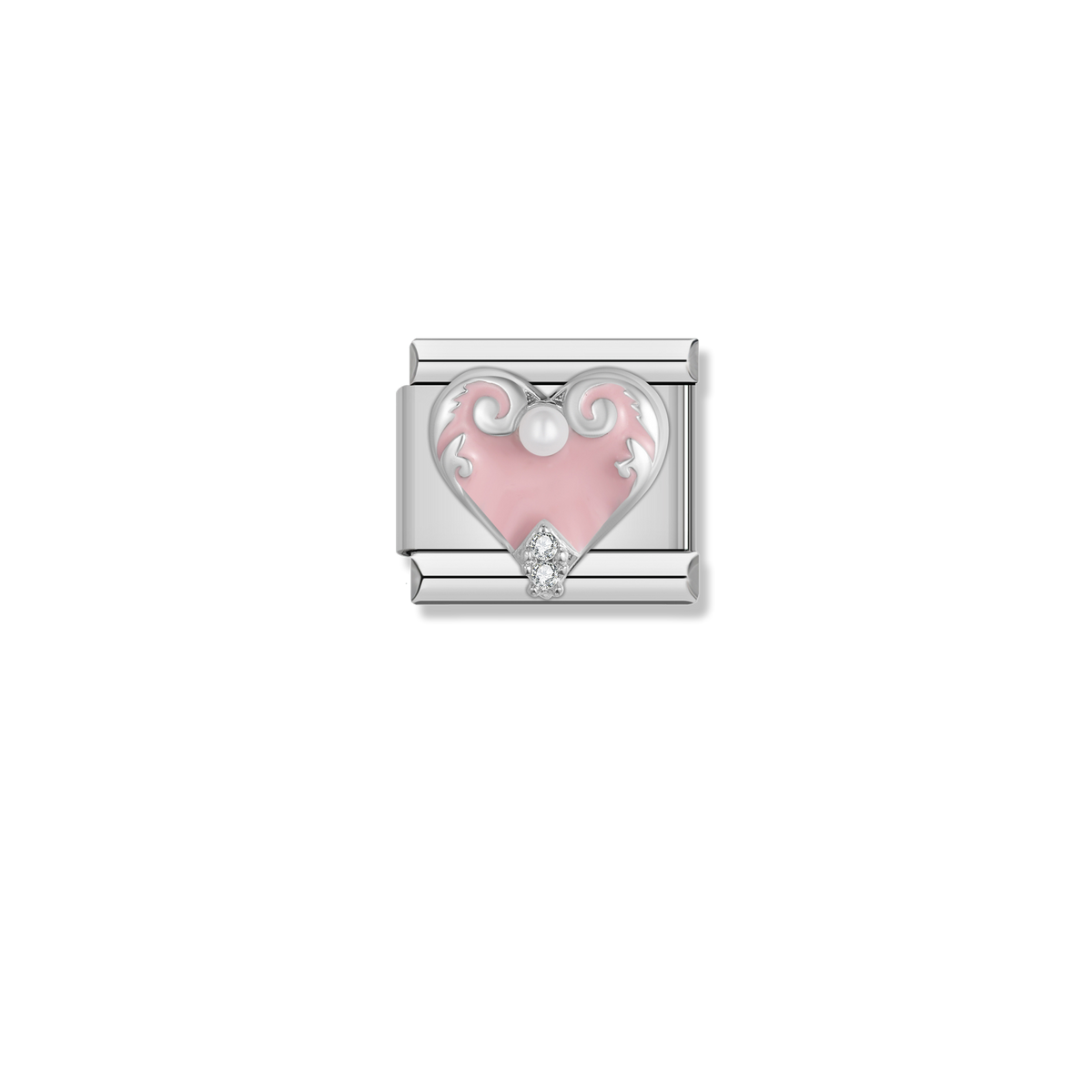 Pink Vintage Heart - Silver Charm