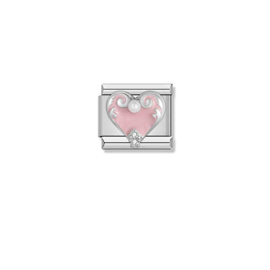 Pink Vintage Heart - Silver Charm