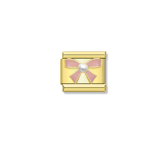 Pink Bow Pearl - Gold Charm