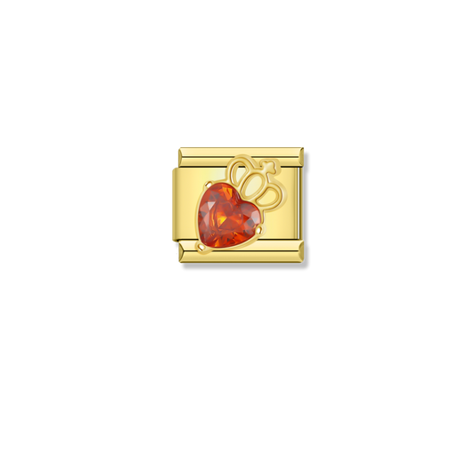 Crowned Orange Heart Gem - Gold Charm